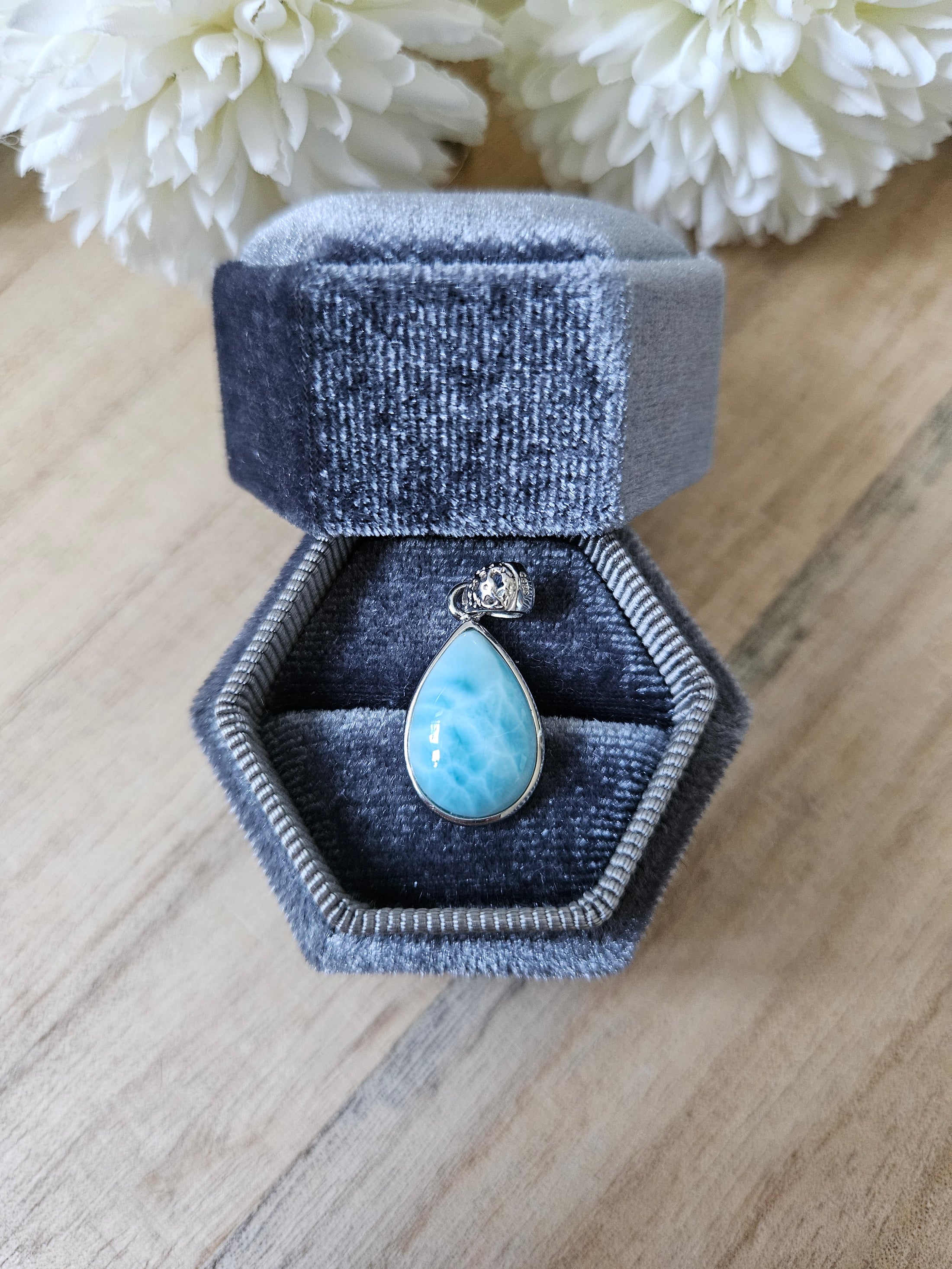 925 Silber Larimar Tropfen Kettenanhänger (42r)