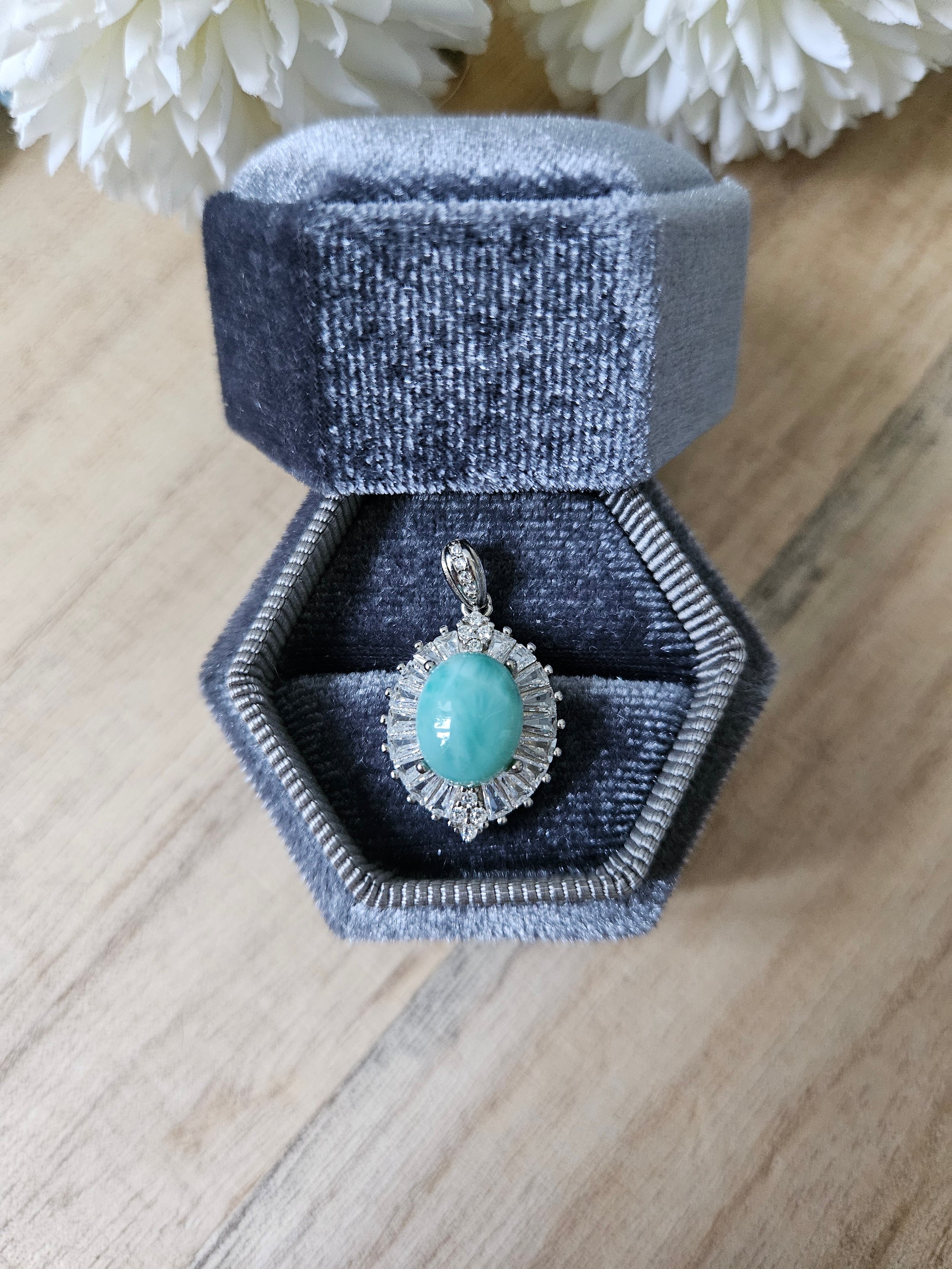 925 Silber Larimar Zirkonia Kettenanhänger (38i)