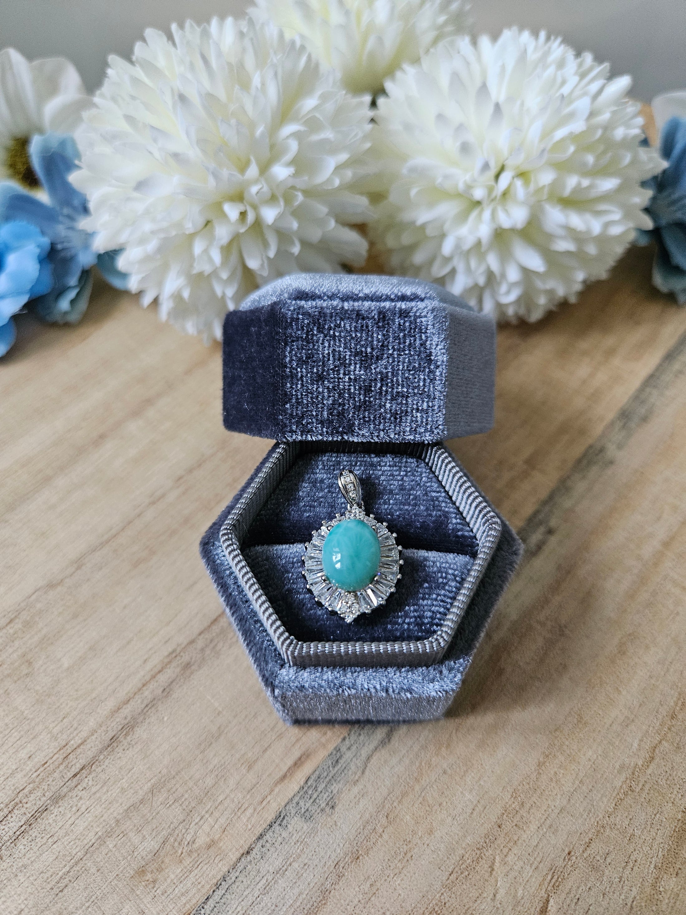 925 Silber Larimar Zirkonia Kettenanhänger (38i)