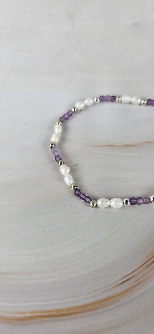 Amethyst + Muschelperlen  Armband (13au)