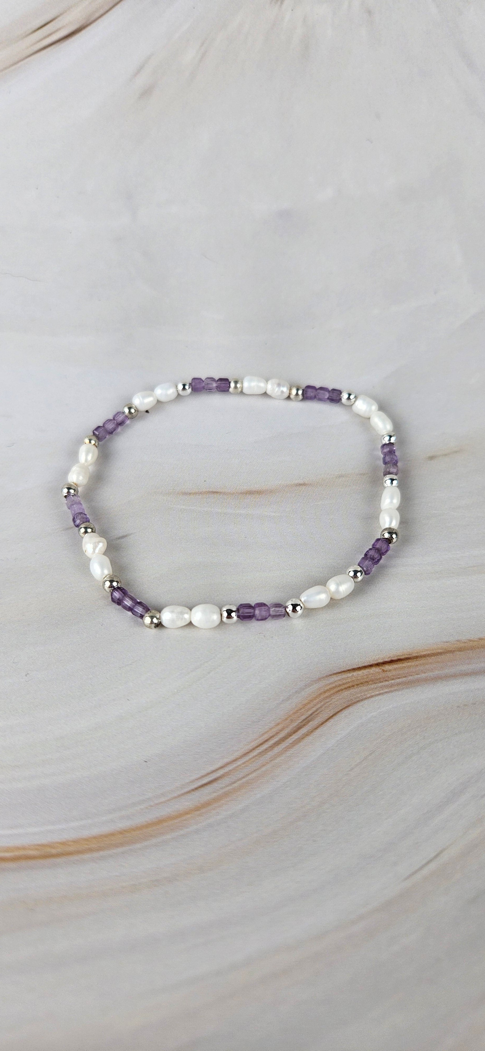 Amethyst + Muschelperlen  Armband (13au)