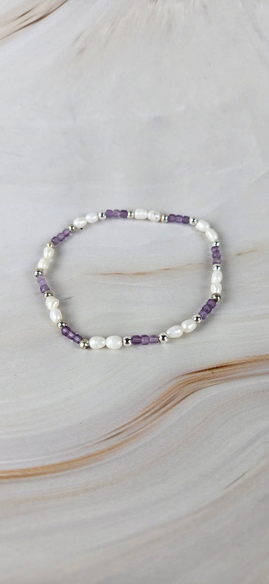 Amethyst + Muschelperlen  Armband (13au)