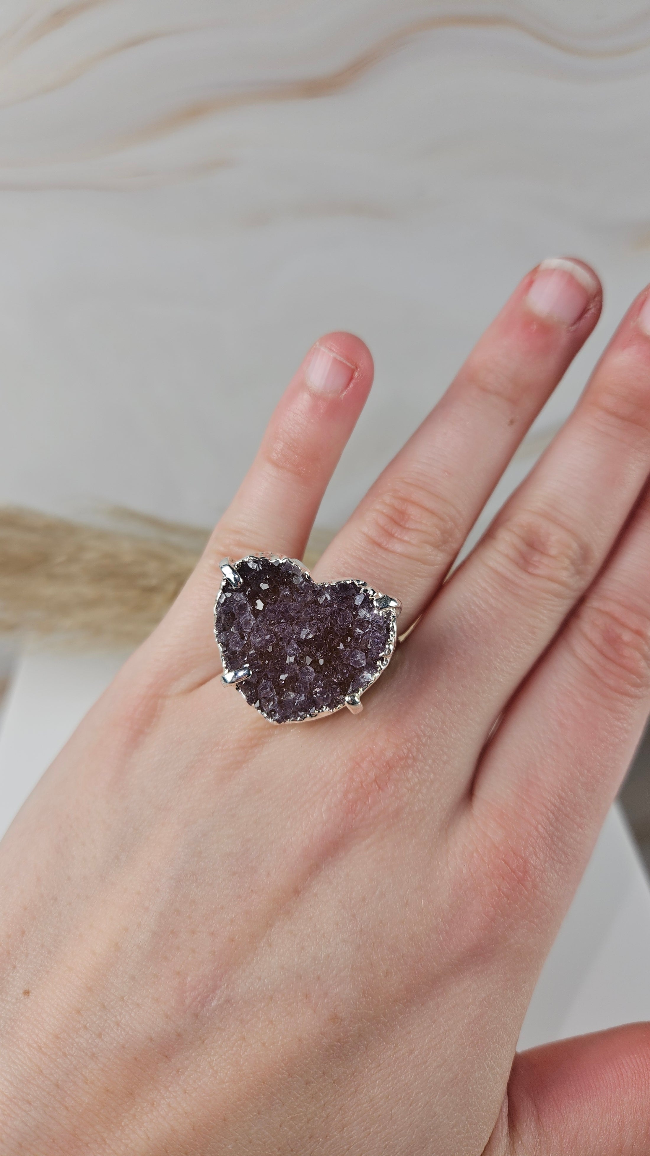 Druzy Amethyst Herz Ring Silber (33ame)