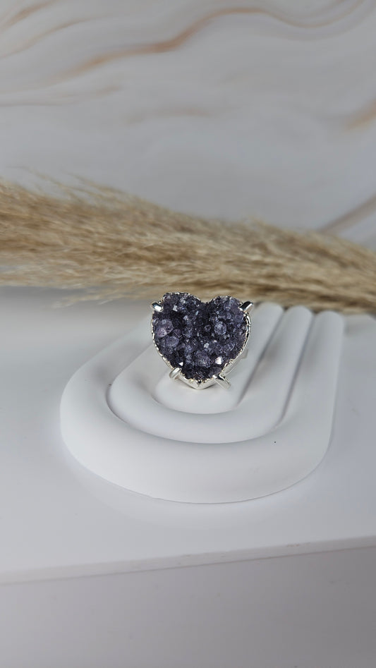 Druzy Amethyst Herz Ring Silber (33herz)