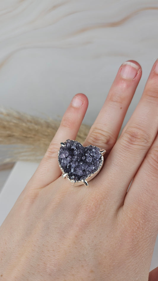 Druzy Amethyst Herz Ring Silber (33herz)