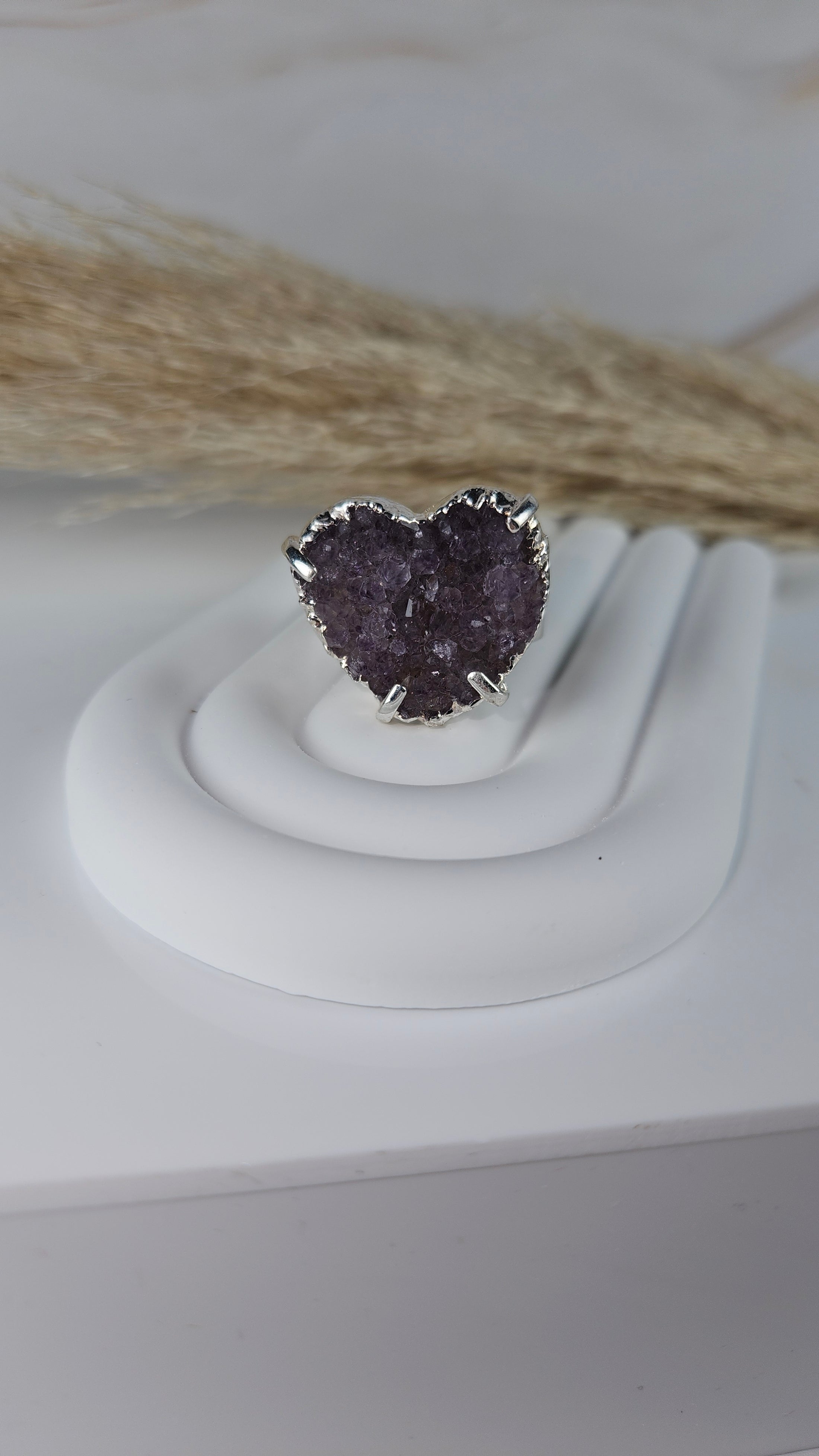 Druzy Amethyst Herz Ring Silber (33gdd)