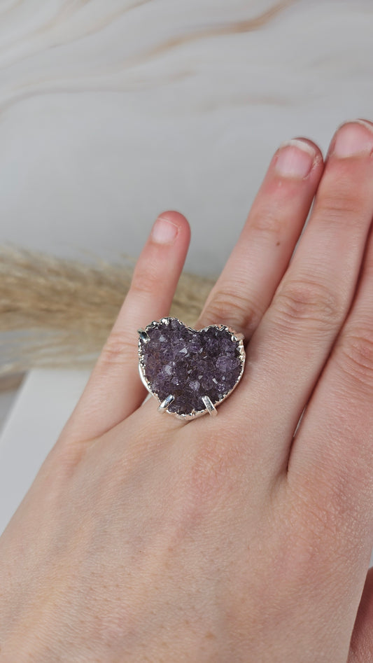 Druzy Amethyst Herz Ring Silber (33gdd)