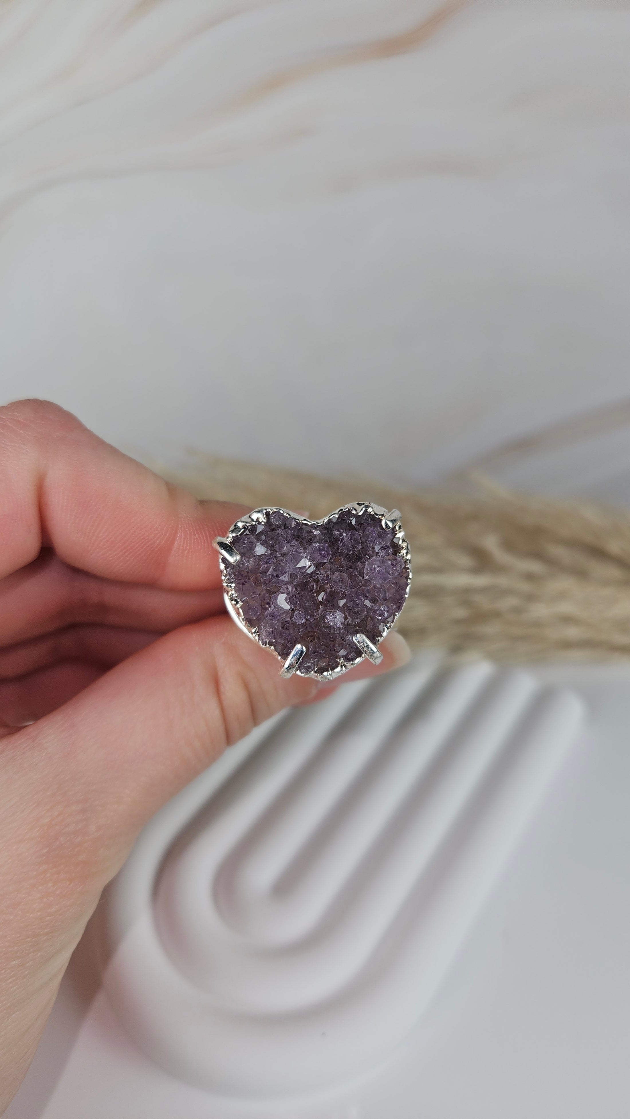 Druzy Amethyst Herz Ring Silber (33gdd)