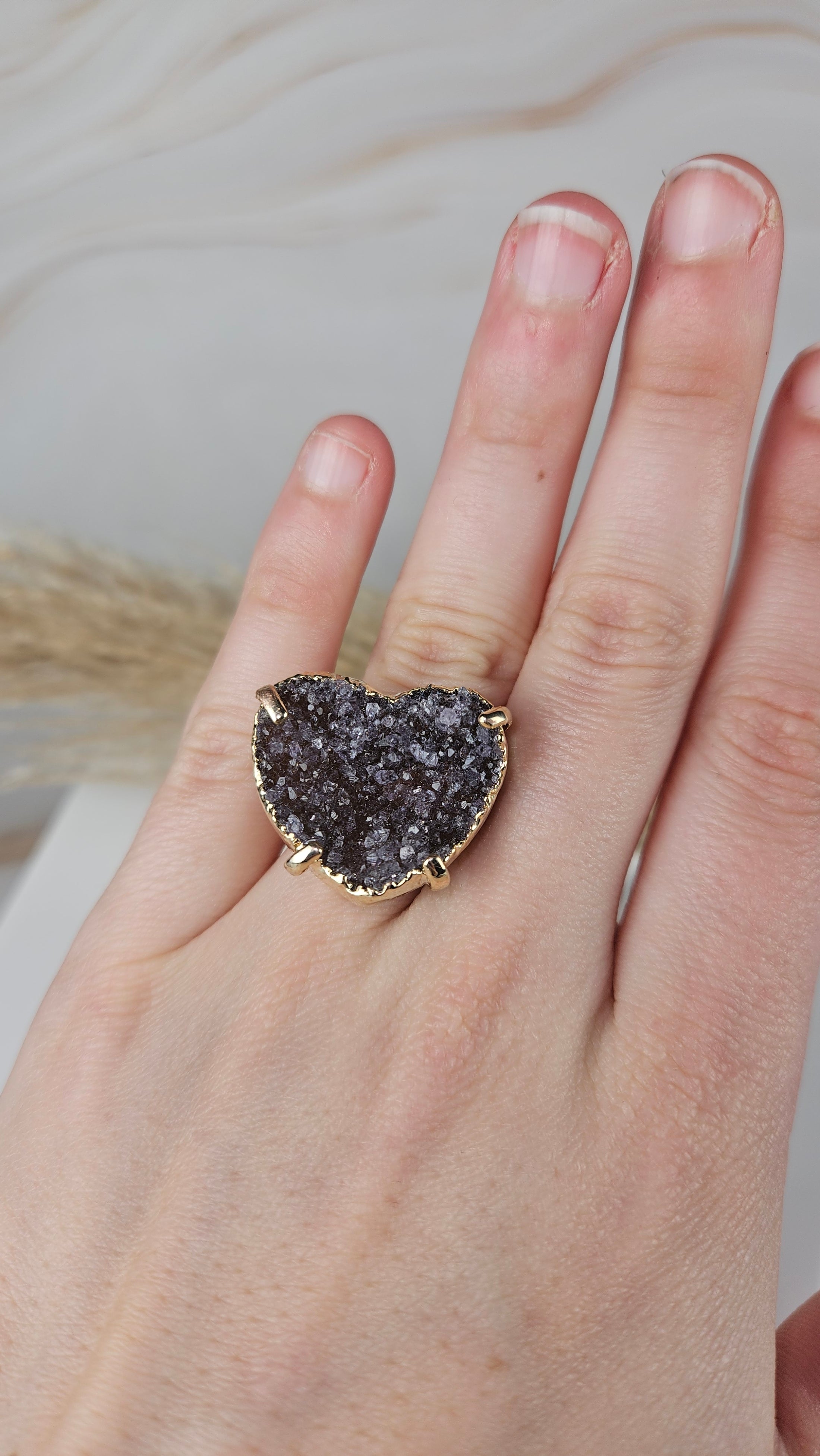 Druzy Amethyst Herz Ring Gold (33kll)