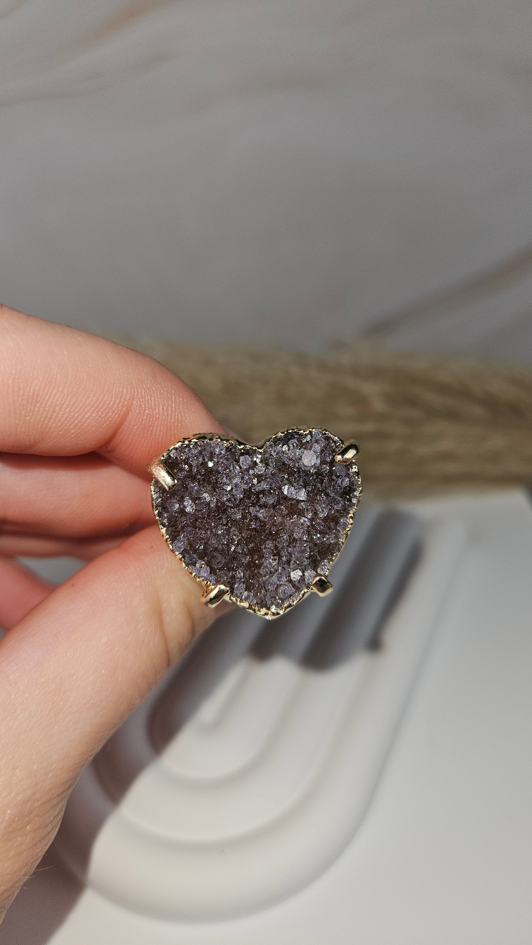 Druzy Amethyst Herz Ring Gold (33kll)