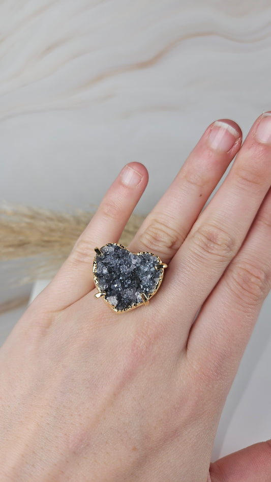 Druzy Amethyst Herz Ring Gold (33tzz)