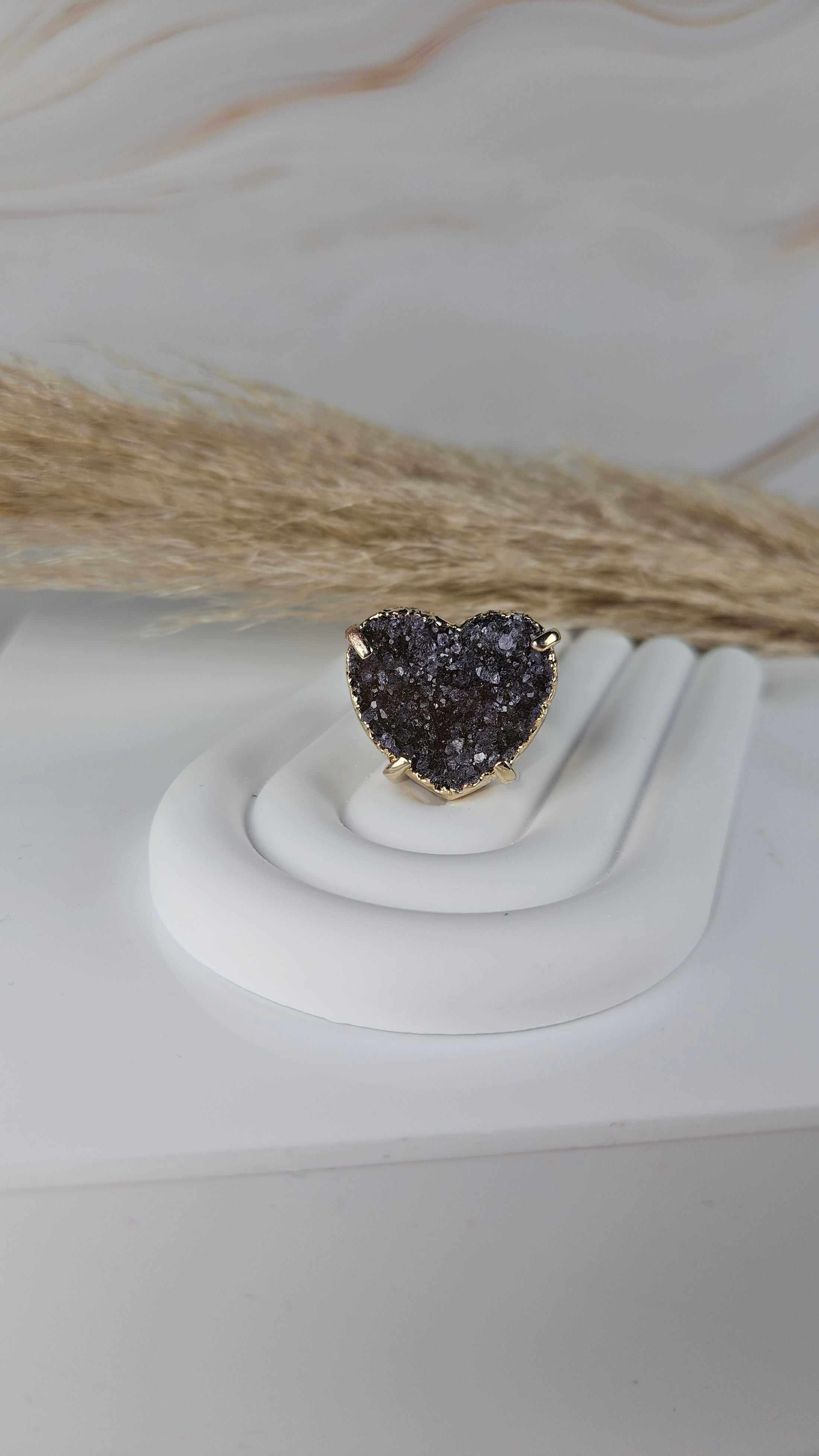 Druzy Amethyst Herz Ring Gold (33kll)