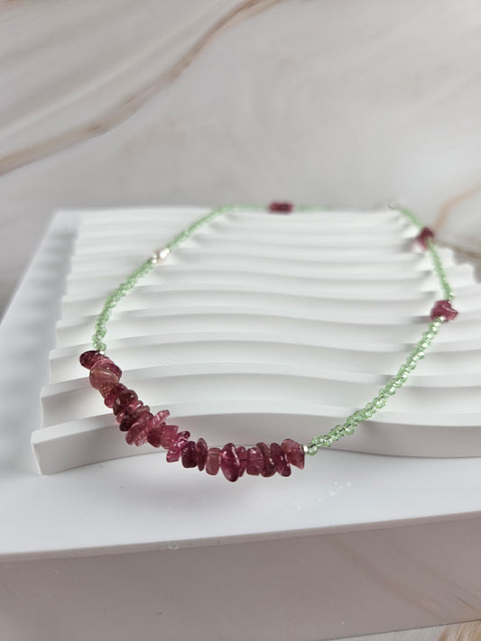 Pinker Turmalin/ Peridot Kette (14ptp)