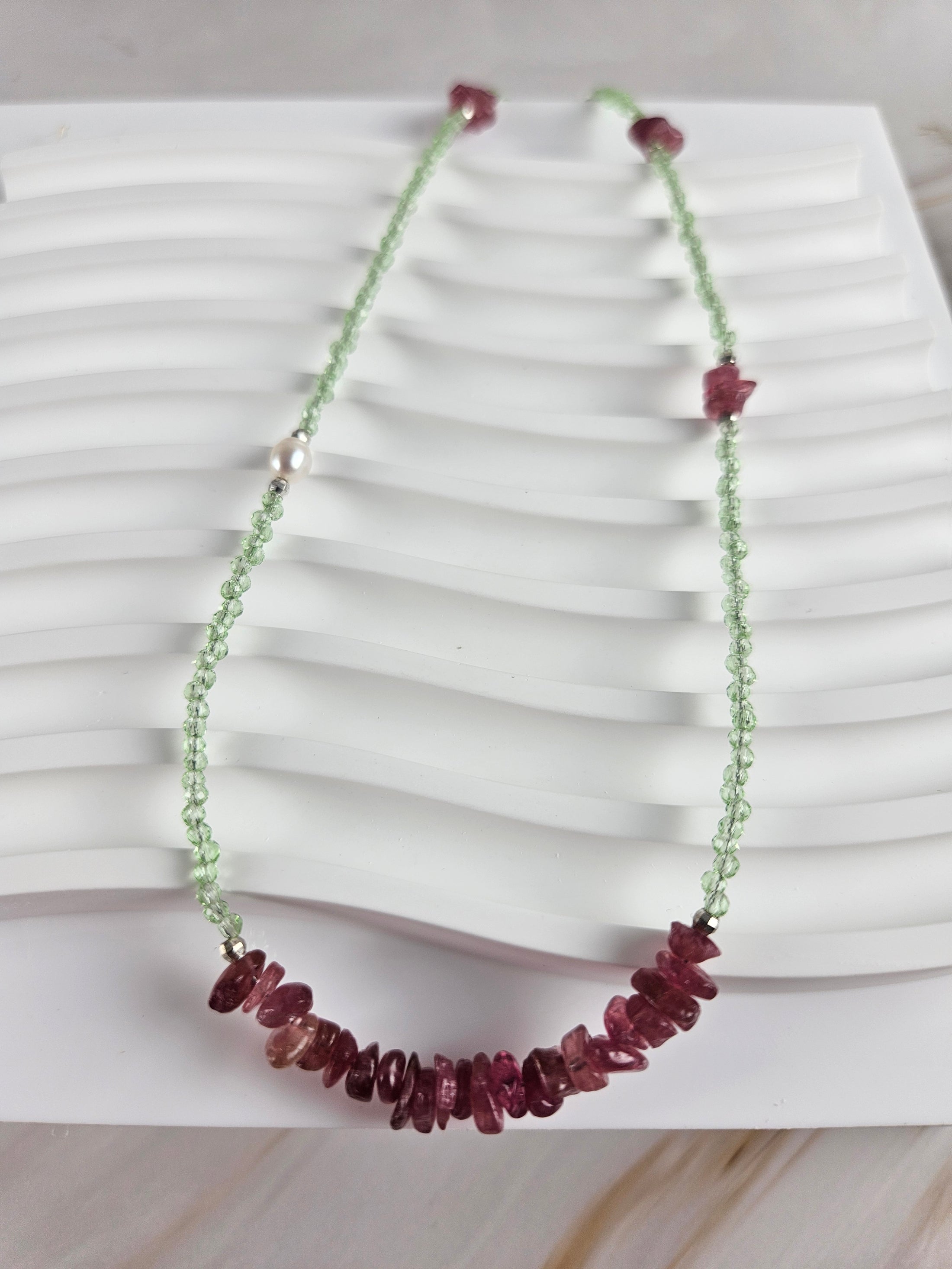 Pinker Turmalin/ Peridot Kette (14ptp)